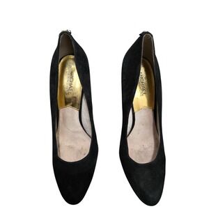 Michael Kors Black Suede Pointed Toe High Heels Gold Accents Size 9.5M